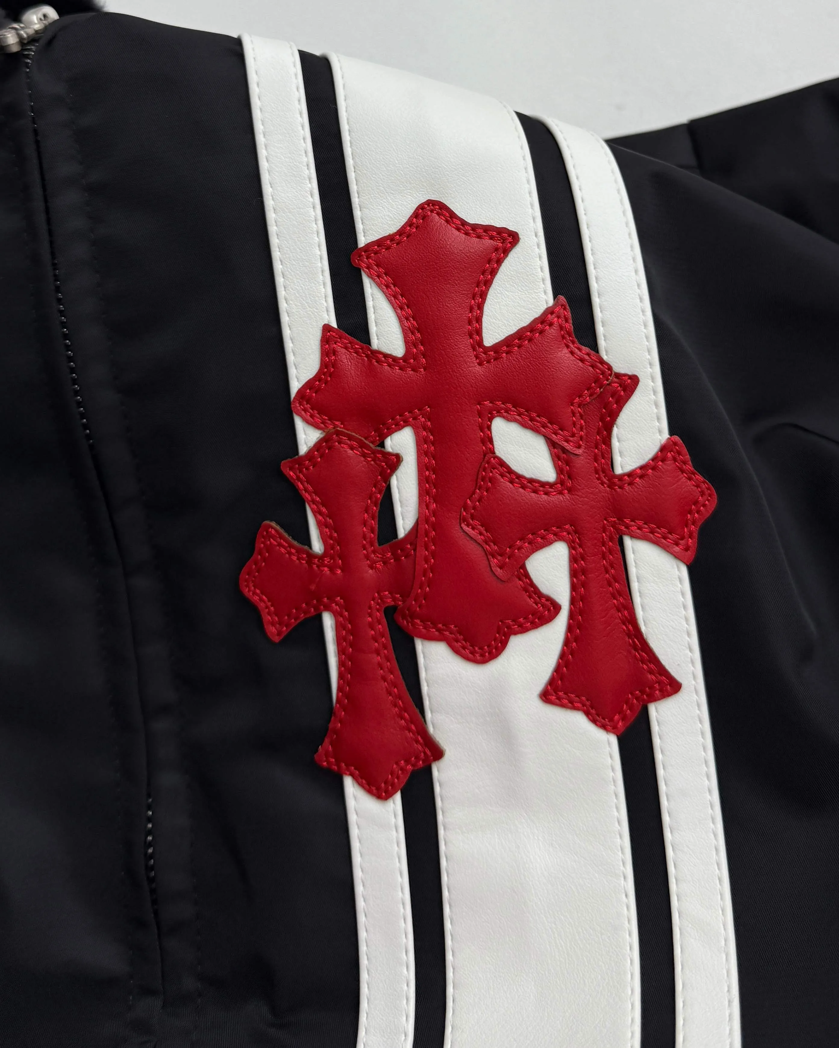 P730 Chrome Hearts Chrome Hearts embroidered leather and velvet jacket S/M/L/XL